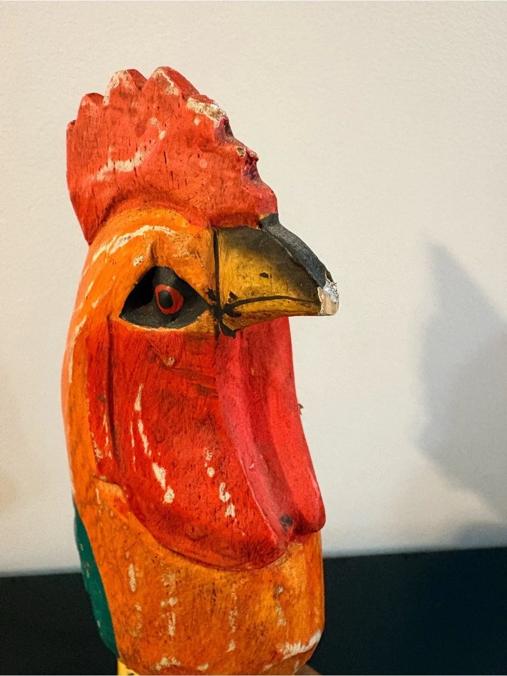 Vintage Handcarved Painted Wooden Rooster Statue - Multicolor